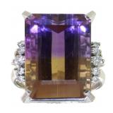 Platinum 18.28 ct Ametrine & Diamond Ring