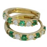 10kt Gold Emerald & Diamond Huggie Hoop Earrings