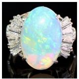 Platinum 5.50 ct Natural Opal & Diamond Ring