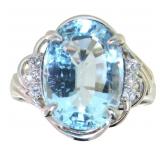 Platinum Natural 6.04 ct Aquamarine & Diamond Ring