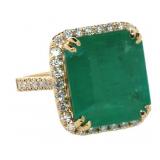 14kt Gold 11.20 ct GIA Emerald & Diamond Ring
