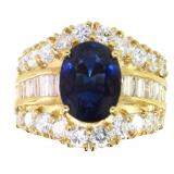 18k Gold 5.56ct Natural Sapphire & VS Diamond Ring