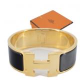 HERMES Black Enamel Large Click Clack Bracelet