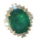 14k Gold 10.96 ct GIA Emerald & Diamond Ring