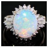Platinum 2.46 ct Natural Opal & Diamond Ring