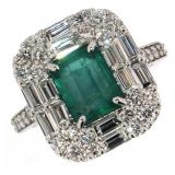 14k Gold 3.18 ct Natural Emerald & Diamond Ring
