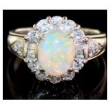 Platinum 2.08 ct Natural Opal & Diamond Ring