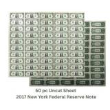 (50) Uncut Sheet Federal Reserve Note 2017