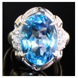 Platinum 14.25ct Natural Blue Topaz & Diamond Ring