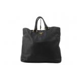 PRADA Black Leather Designer Tote Bag