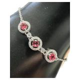 Round Ruby Halo Designer Bolo Bracelet