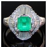 Platinum 2.19 ct Natural Emerald & Diamond Ring