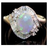 Platinum 2.12 ct Natural Opal & Diamond Ring