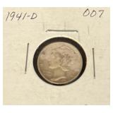 1941-D Denver Mint Mercury Silver Dime Coin