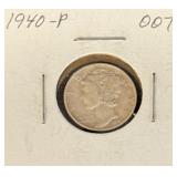 1940 - Philadelphia Mint Mercury Silver Dime