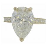 14k Gold 5.64 ct Pear Cut Lab Diamond Ring