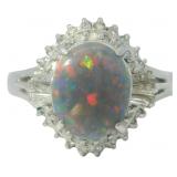 Platinum 2.75 ct Natural Black Opal & Diamond Ring
