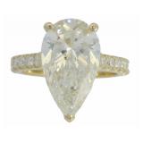 14k Gold 5.57 ct Pear Cut Lab Diamond Ring