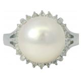 Platinum White Pearl & Natural Diamond Ring
