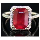 14kt Gold 6.08 ct Step Cut Ruby & Diamond Ring