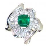 Platinum 2.39 ct Natural Emerald & Diamond Ring