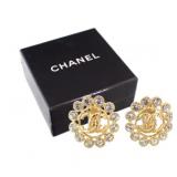 Chanel Coco Mark Rhinestone Gold Earrings