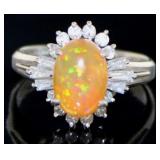 Platinum 1.90 ct Natural Fire Opal & Diamond Ring