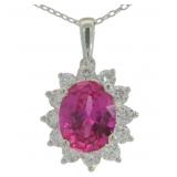 Oval 3.54 ct Pink Sapphire & Diamond Necklace