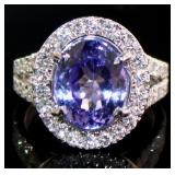 14kt Gold 5.67 ct GIA Tanzanite & Lab Diamond Ring