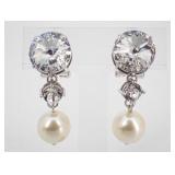 Miu Miu Silver Crystal and Pearl Clip-On Earrings