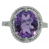 Oval 4.34 ct Natural Amethyst & Diamond Ring