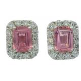 Emerald Cut 1.50 ct Pink Sapphire-Diamond Earrings