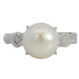 Platinum Pearl & Natural Diamond Ring