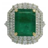 14k Gold 9.31 ct Natural Emerald & Diamond Ring