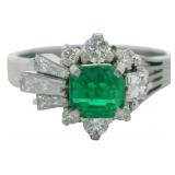 Platinum 1.00 ct Natural Emerald & VS Diamond Ring