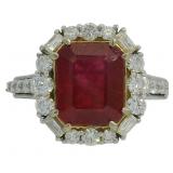 14k Gold 5.49 ct Emerald Cut Ruby & Diamond Ring
