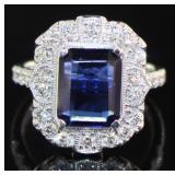 Emerald Cut 4.03 ct Sapphire & Diamond Ring