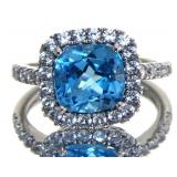 Cushion Cut 4.66 ct Blue Topaz Dinner Ring