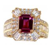 Emerald Cut 2.70 ct Tourmaline & Lab Diamond Ring