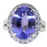 14kt Gold 9.03 ct GIA Tanzanite & Lab Diamond Ring