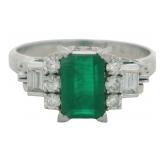 Platinum 1.10ct Natural Emerald & VVS Diamond Ring