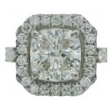 14kt Gold 5.22 ct Cushion Cut Lab Diamond Ring