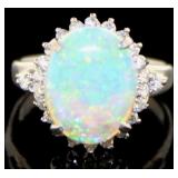 Platinum 2.60 ct Natural Opal & Diamond Ring