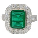Emerald Cut 3.75 ct Emerald & Diamond Ring