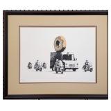 Chocolate Doughnut Escort Framed Giclee by Banksy