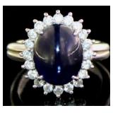 Platinum 8.86 ct Star Sapphire & Diamond Ring
