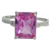 Emerald Cut 3.56ct Pink Sapphire & Diamond Ring