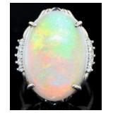 Platinum 13.56 ct Natural Opal & VS Diamond Ring