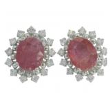 Oval 5.56 ct Natural Ruby & Lab Diamond Earrings