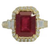 14k Gold 6.06 ct Radiant Ruby & Diamond Ring